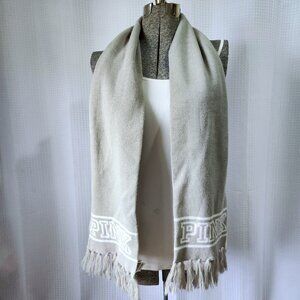 Victoria's Secret Pink Fashion Scarf Thick Warm Knit with Fringes Grey and White